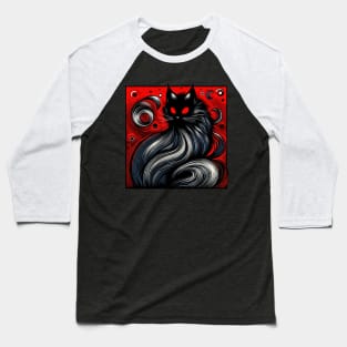 Funny Abstract Art Black Cat Demon Baseball T-Shirt